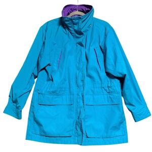 Vintage Pacific Trail Blue Full Zip Down Jacket Mens Size L Windbreaker Nautical